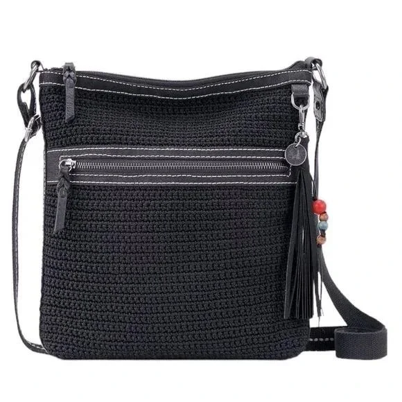 The Sak Crochet Crossbody Bag Women Medium Black Excellent Tassel Charm Zipper - Picture 3 of 7